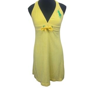 Yellow Terry Cloth Halter Dress Swim Cover Up Green Pony Medium Beach Resortwear